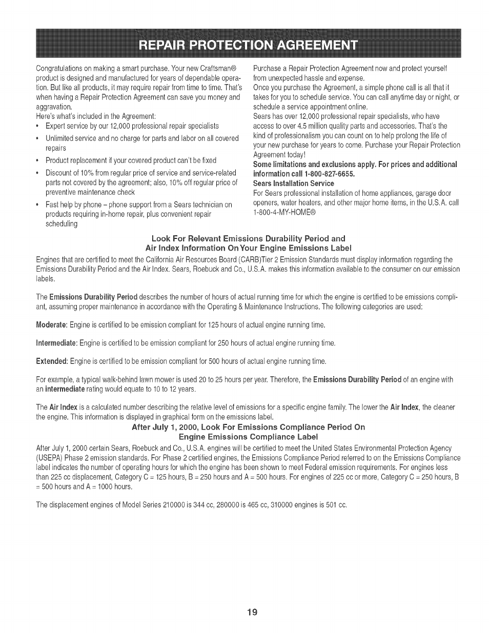 Repair protection agreemen | Craftsman 247.776360 User Manual | Page 19 / 40