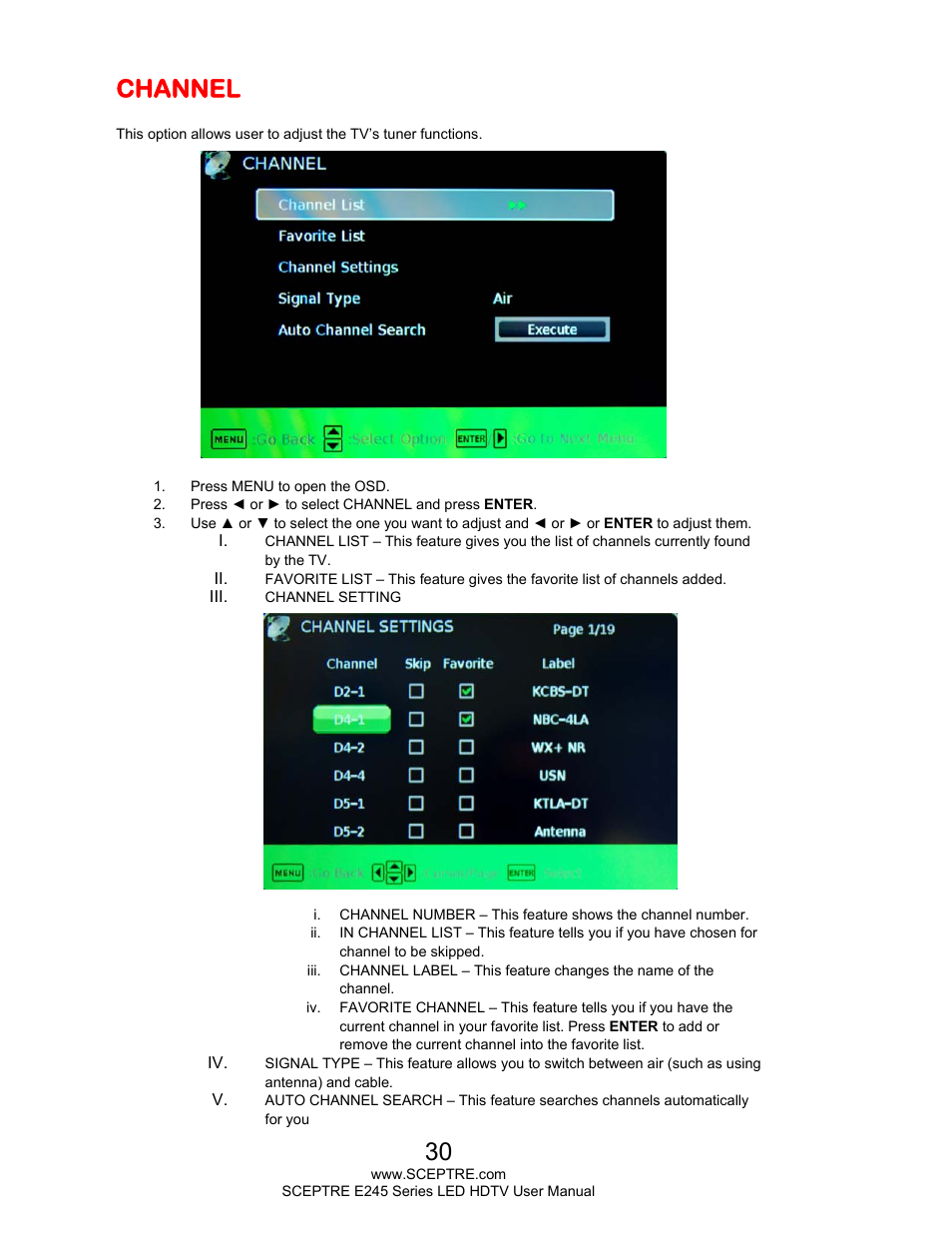 Channel | Sceptre E245BD-FHDU User Manual | Page 30 / 57