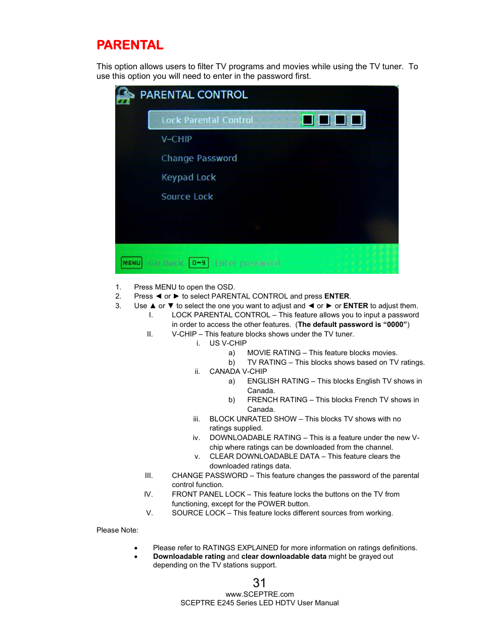 Parental | Sceptre E245BD-FHDU User Manual | Page 31 / 57