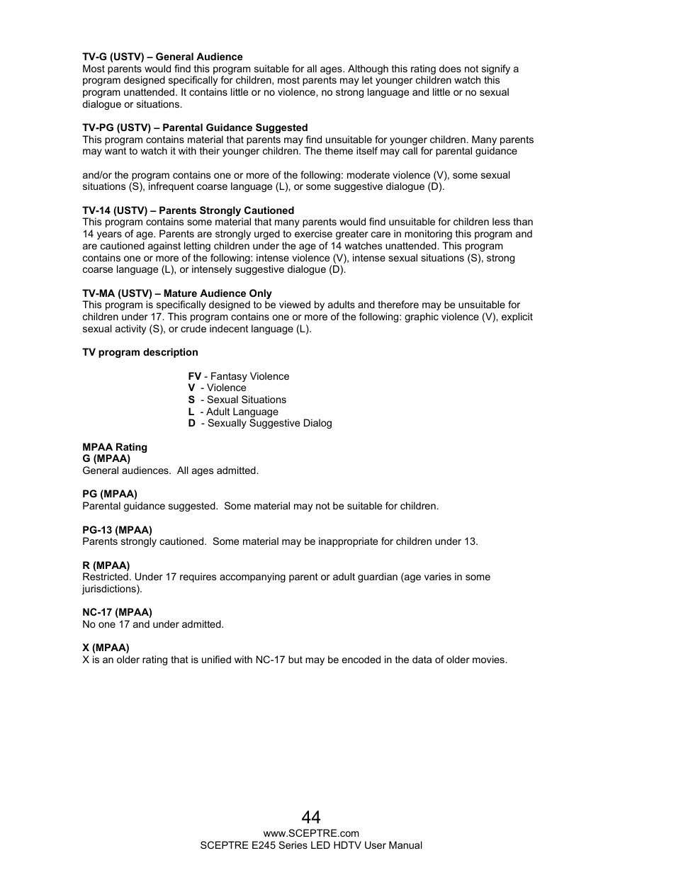 Sceptre E245BD-FHDU User Manual | Page 44 / 57