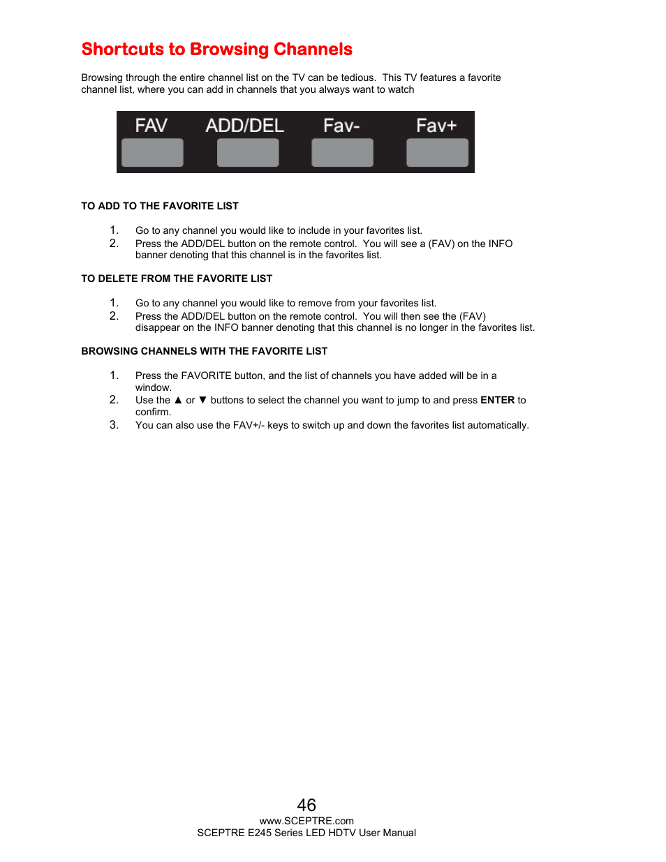 Shortcuts to browsing channels | Sceptre E245BD-FHDU User Manual | Page 46 / 57