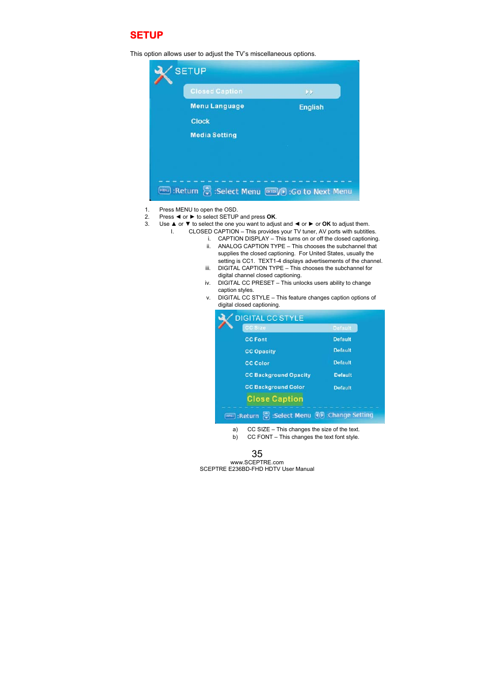 Setup | Sceptre E246BD-FHD User Manual | Page 35 / 61