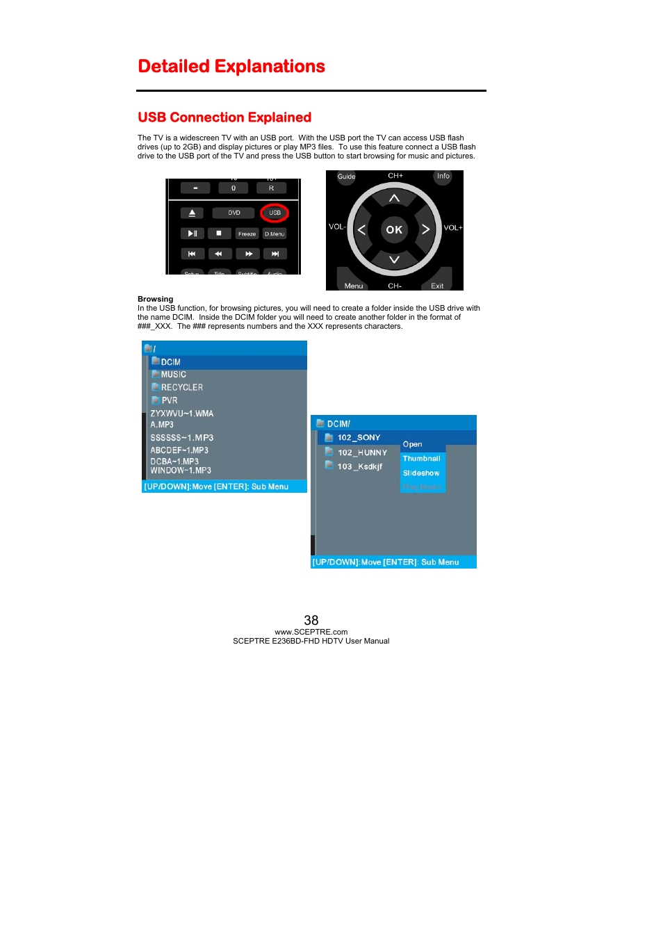 Detailed explanations, Usb connection explained | Sceptre E246BD-FHD User Manual | Page 38 / 61