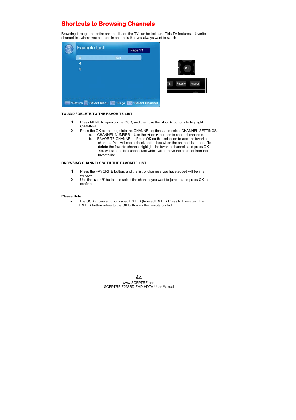 Shortcuts to browsing channels | Sceptre E246BD-FHD User Manual | Page 44 / 61