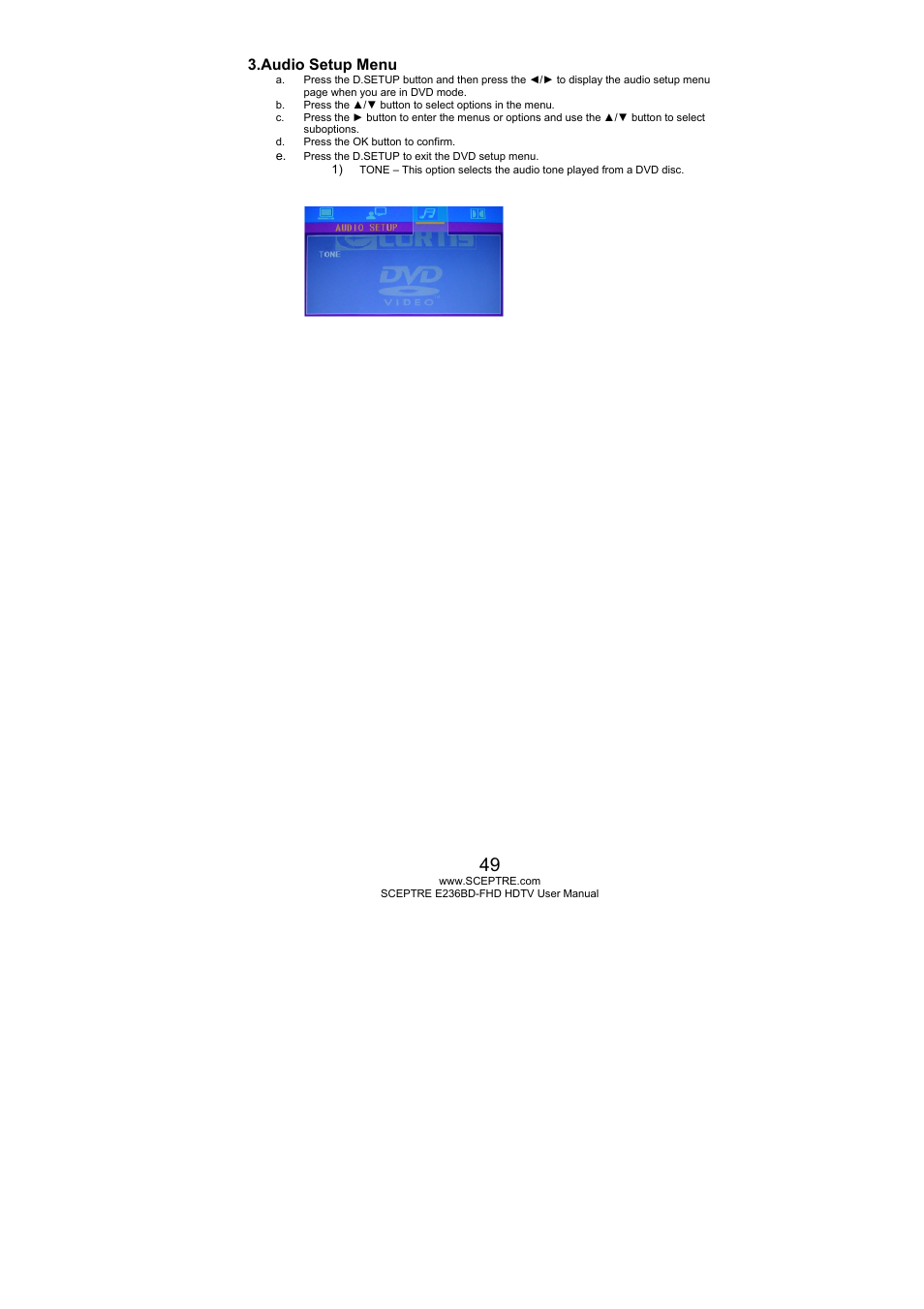 Audio setup menu | Sceptre E246BD-FHD User Manual | Page 49 / 61