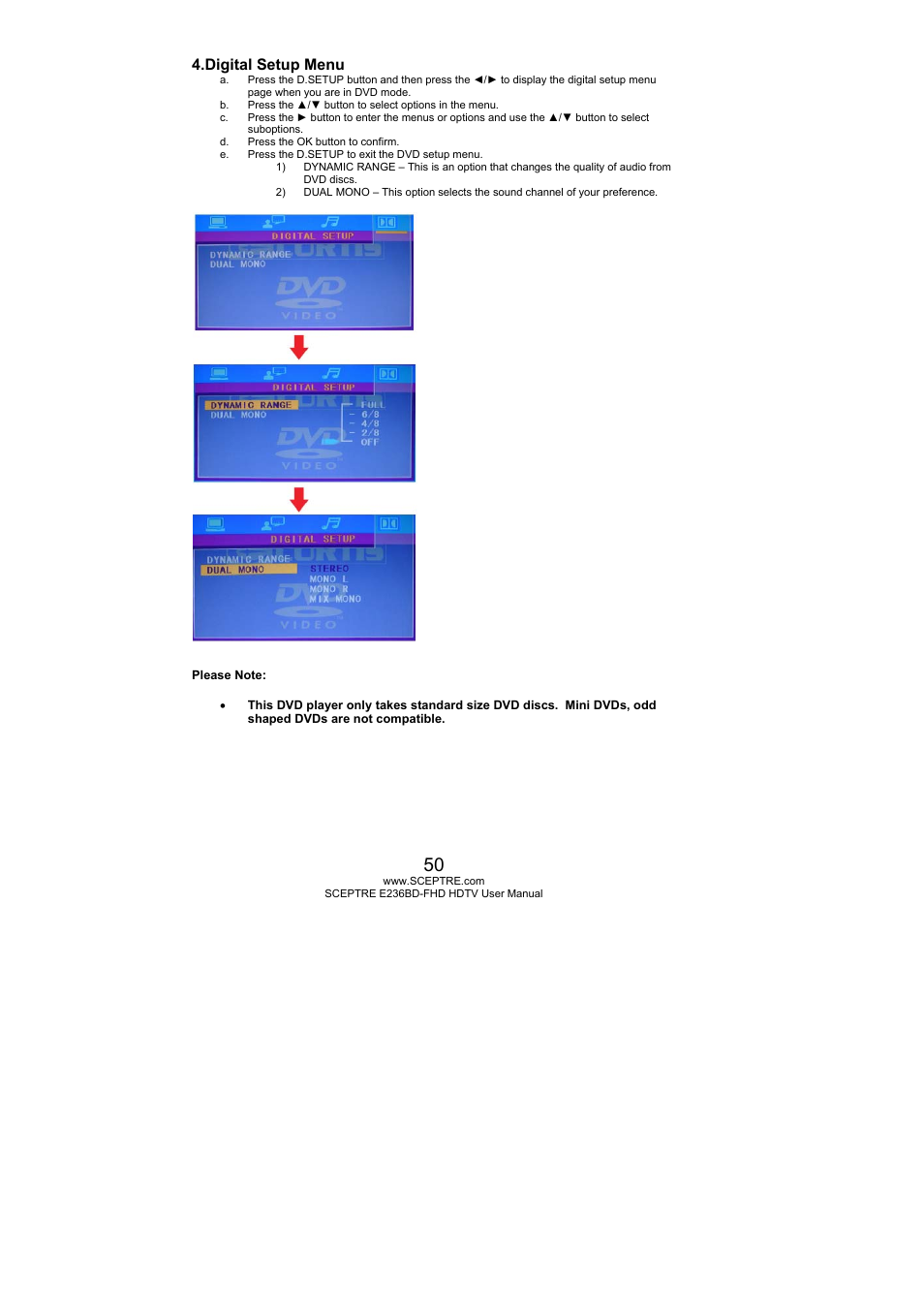 Digital setup menu | Sceptre E246BD-FHD User Manual | Page 50 / 61