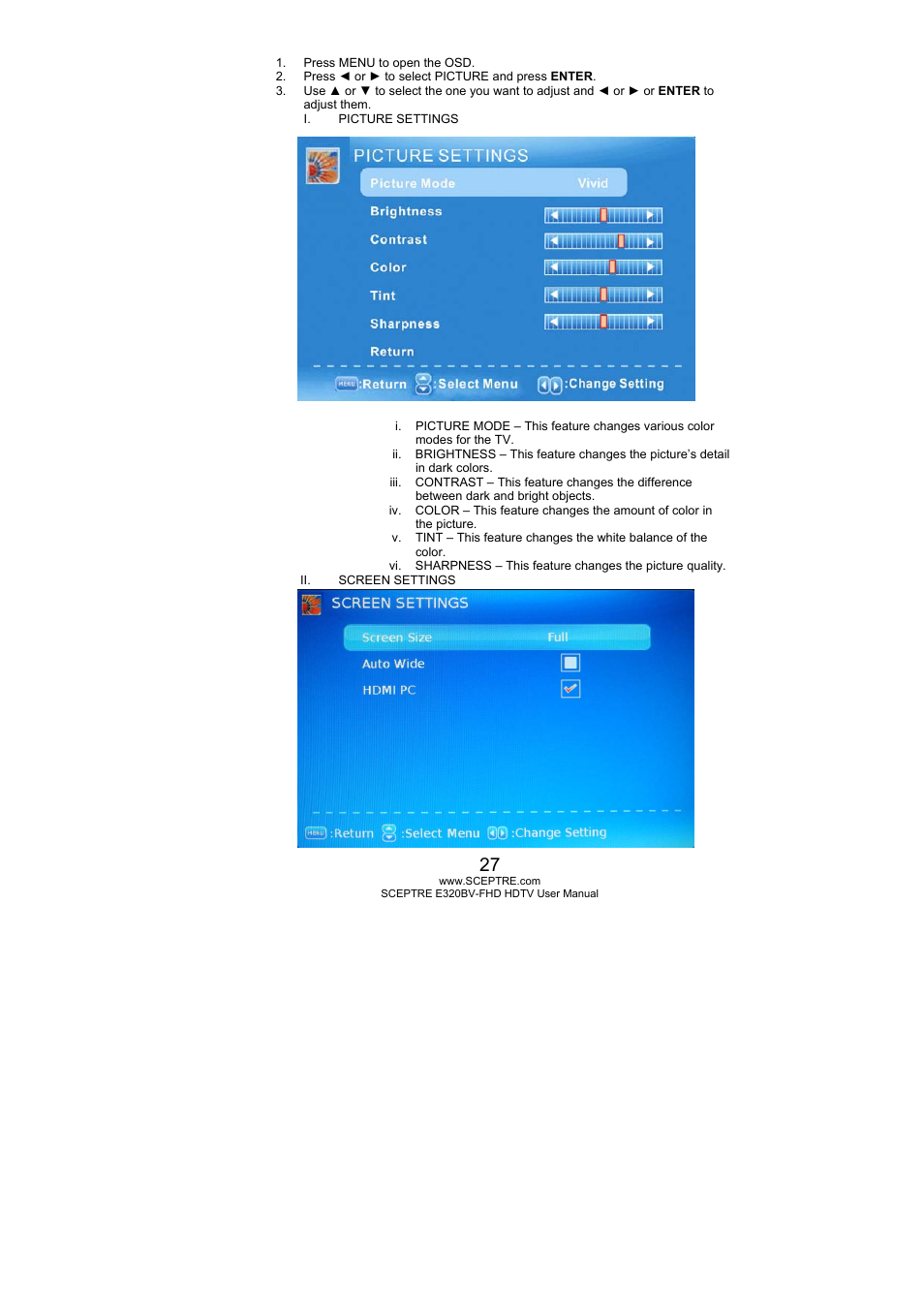 Sceptre E320PV-FHD User Manual | Page 27 / 55
