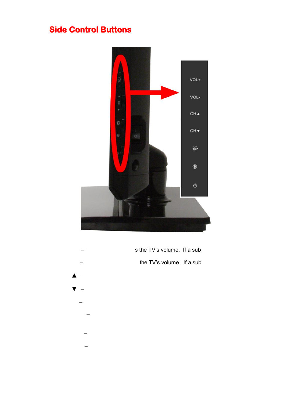 Side control buttons | Sceptre E325BV-HD User Manual | Page 11 / 52