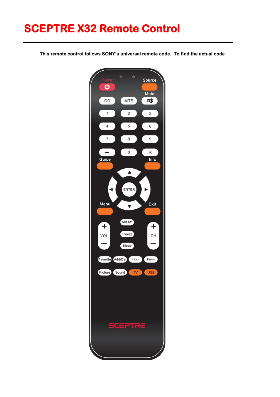 Sceptre x32 remote control | Sceptre E325BV-HD User Manual | Page 14 / 52