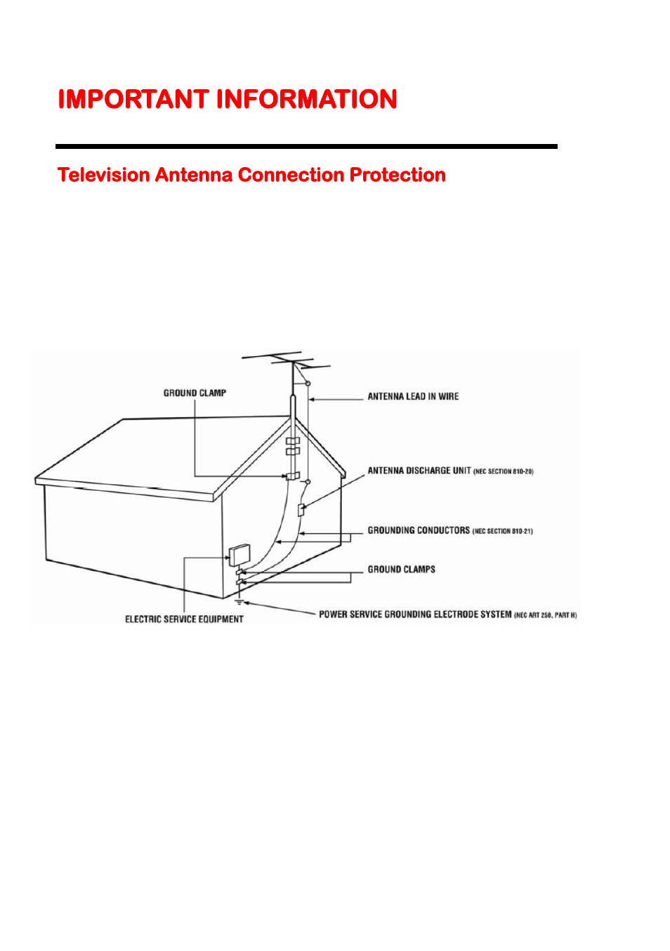 Important information, Television antenna connection protection | Sceptre E325BV-HD User Manual | Page 6 / 52