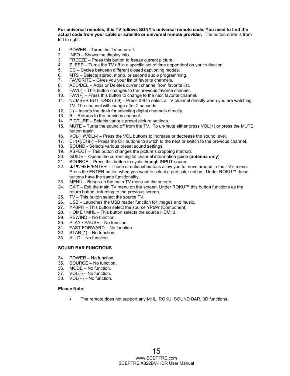 Sceptre H322BV-HDR User Manual | Page 15 / 52