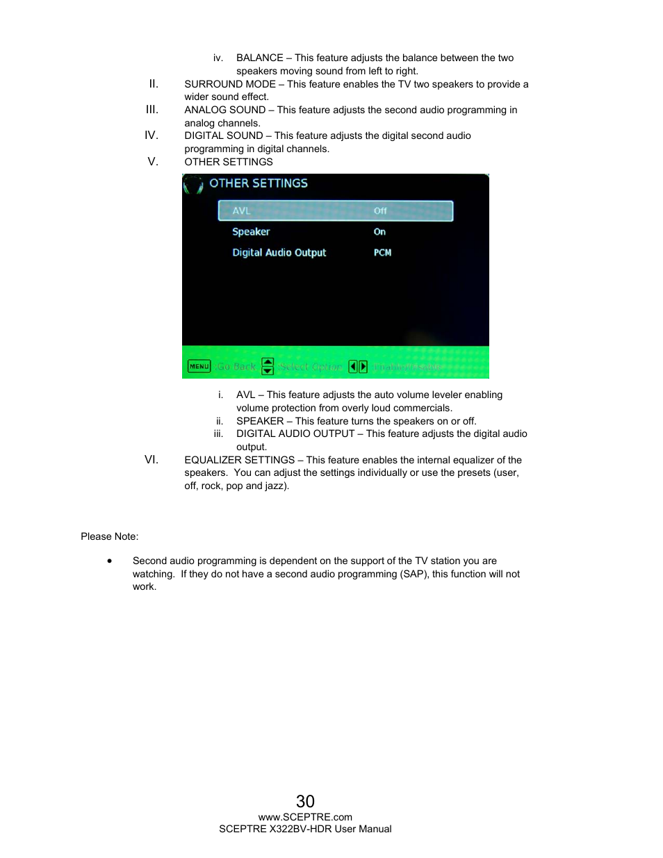 Sceptre H322BV-HDR User Manual | Page 30 / 52