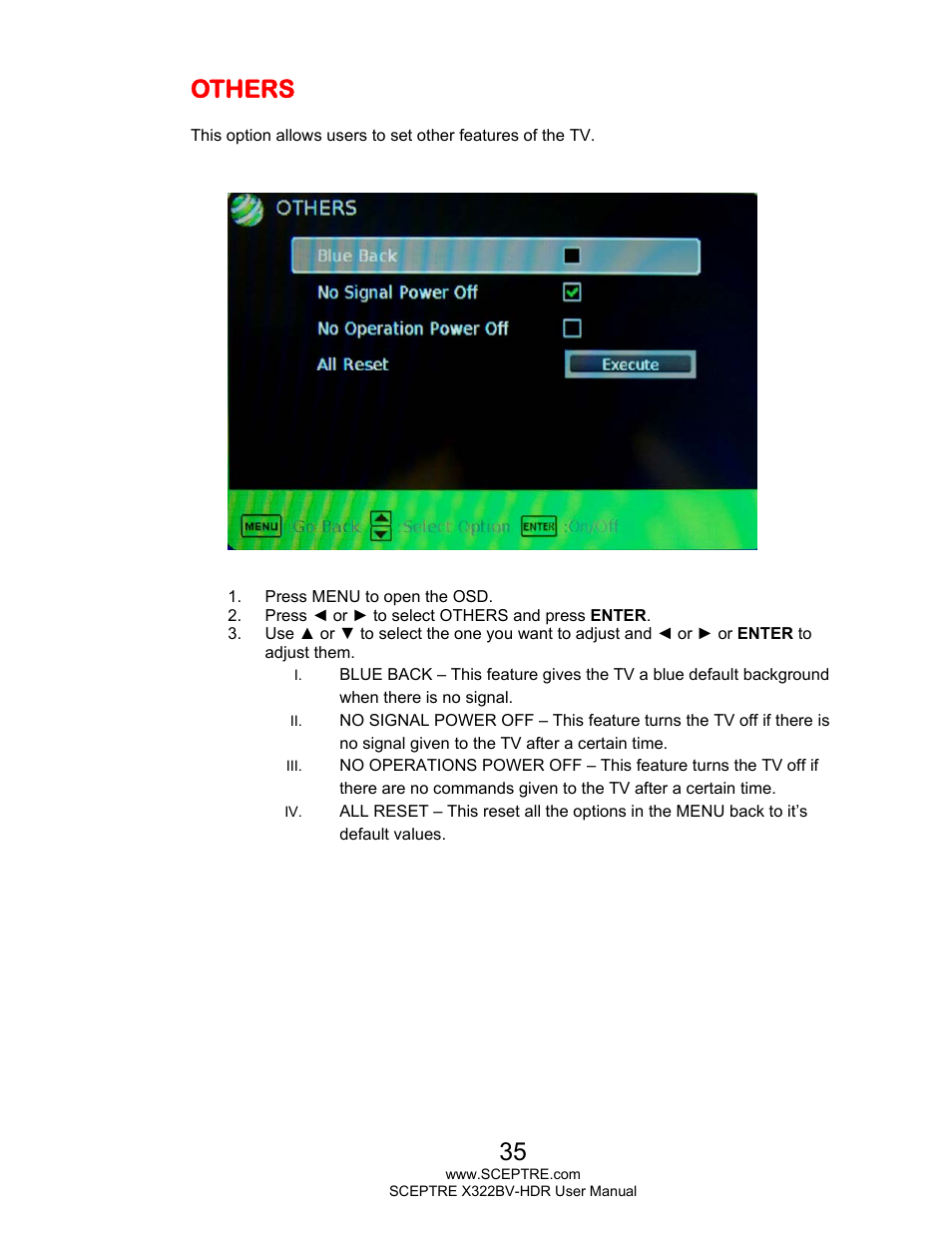 Others | Sceptre H322BV-HDR User Manual | Page 35 / 52