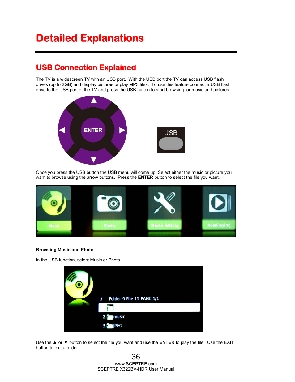 Detailed explanations, Usb connection explained | Sceptre H322BV-HDR User Manual | Page 36 / 52
