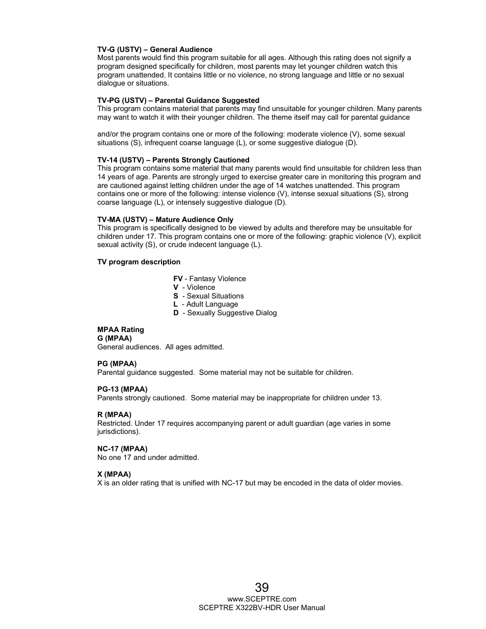 Sceptre H322BV-HDR User Manual | Page 39 / 52