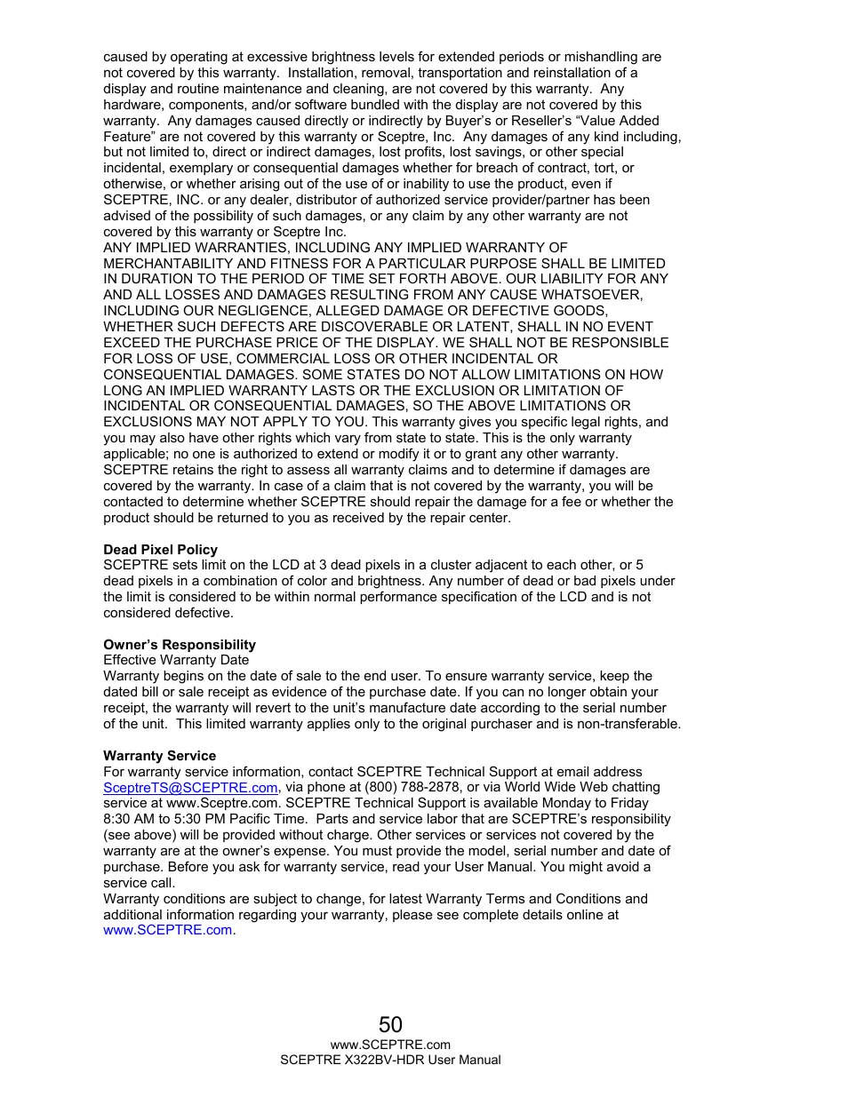 Sceptre H322BV-HDR User Manual | Page 50 / 52