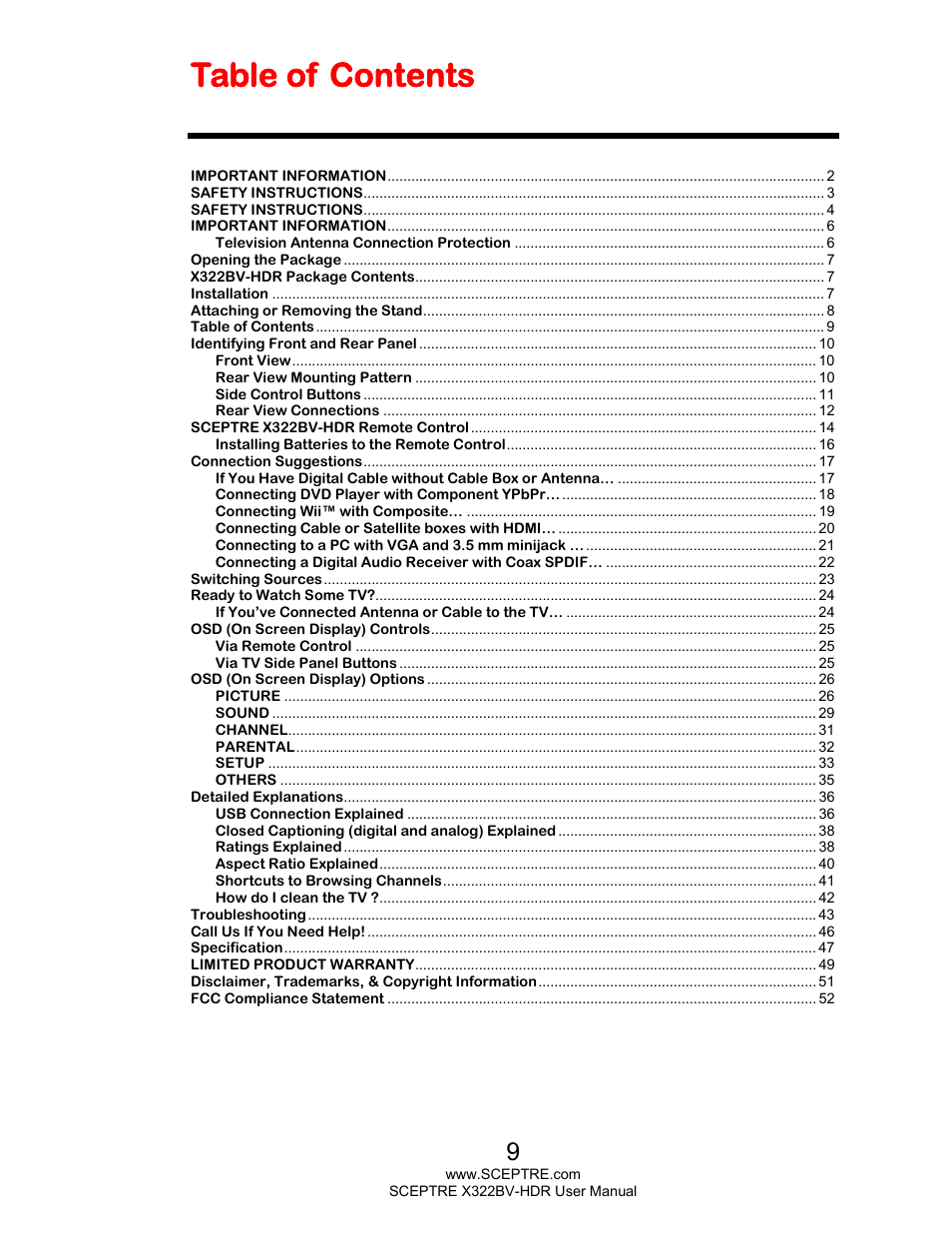Sceptre H322BV-HDR User Manual | Page 9 / 52