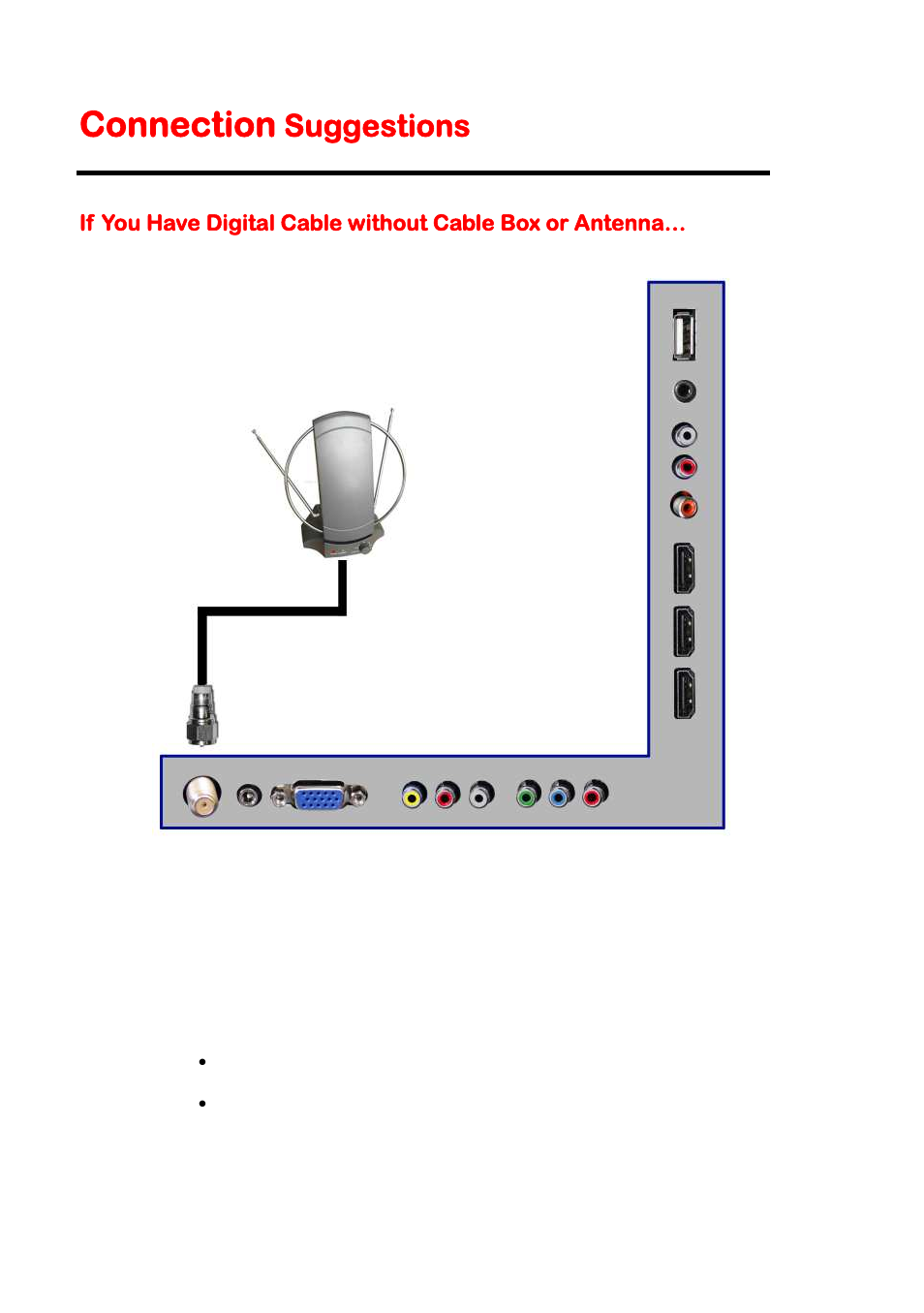 Connection, Suggestions | Sceptre E325BD-HDC User Manual | Page 18 / 59