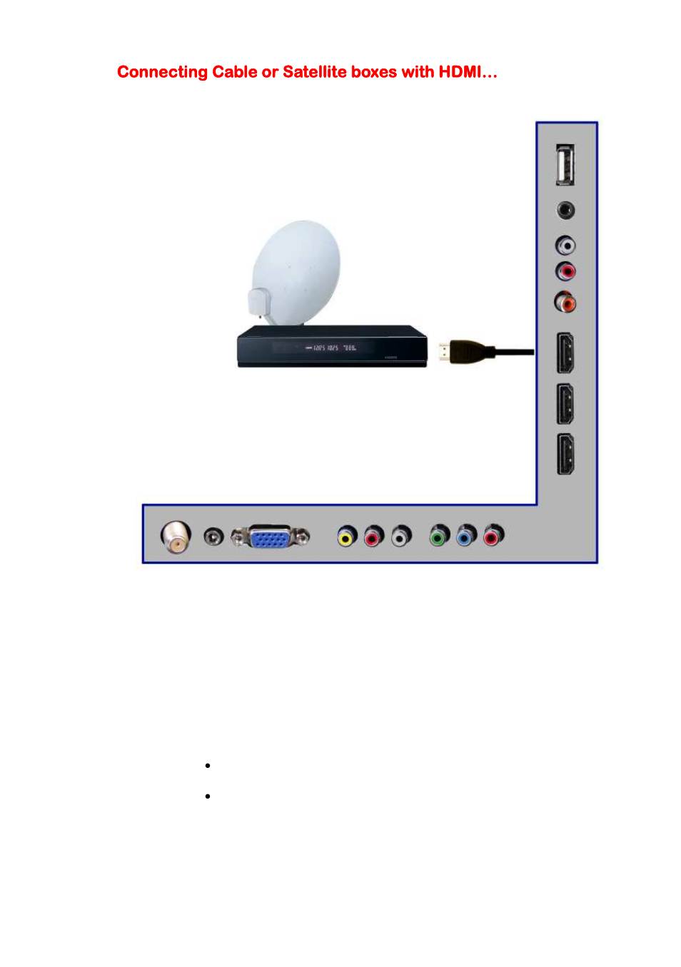 Connecting cable or satellite boxes with hdmi | Sceptre E325BD-HDC User Manual | Page 21 / 59