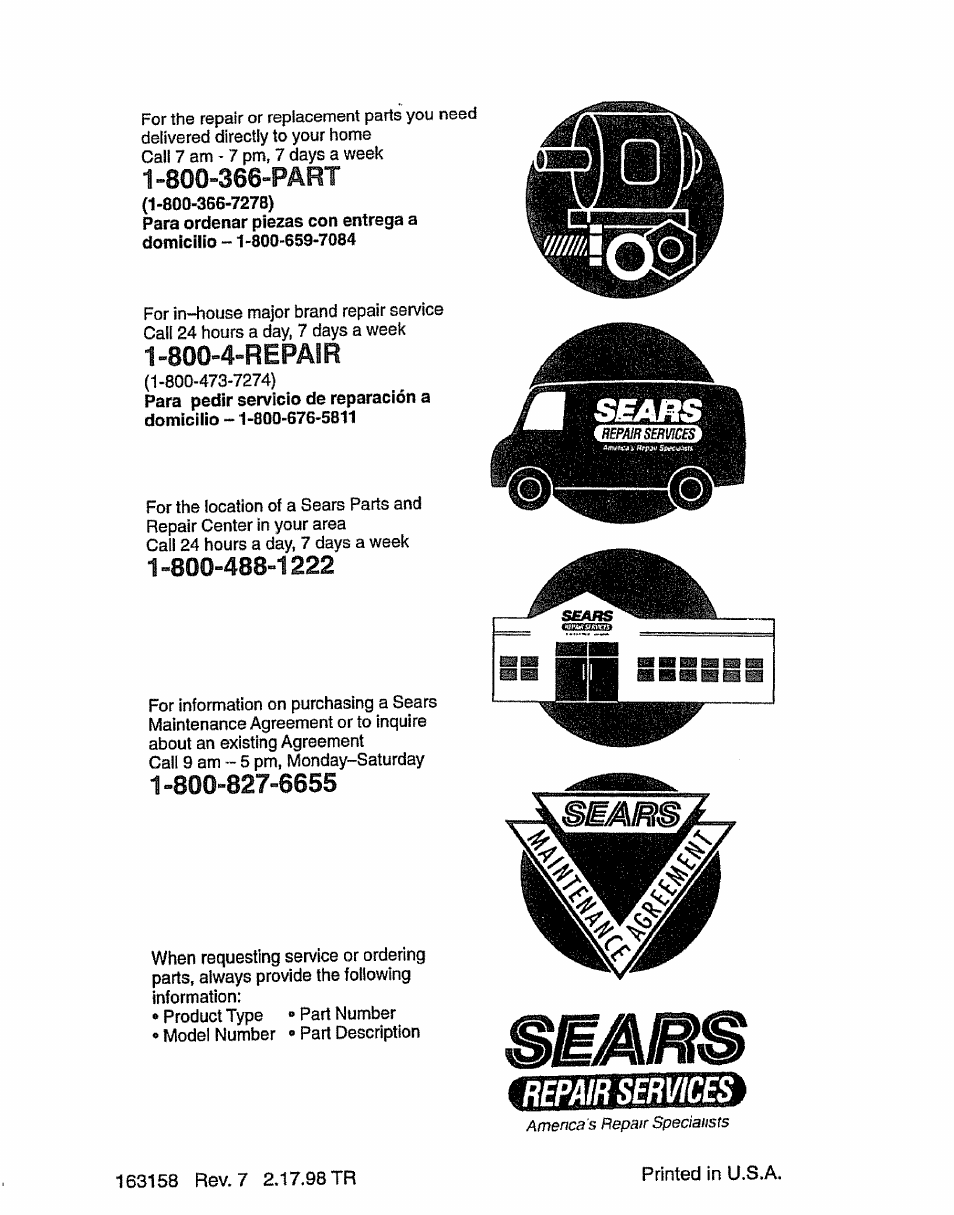 800-366-part, 800-4-repair, Seañs | Craftsman 917.293300 User Manual | Page 36 / 36