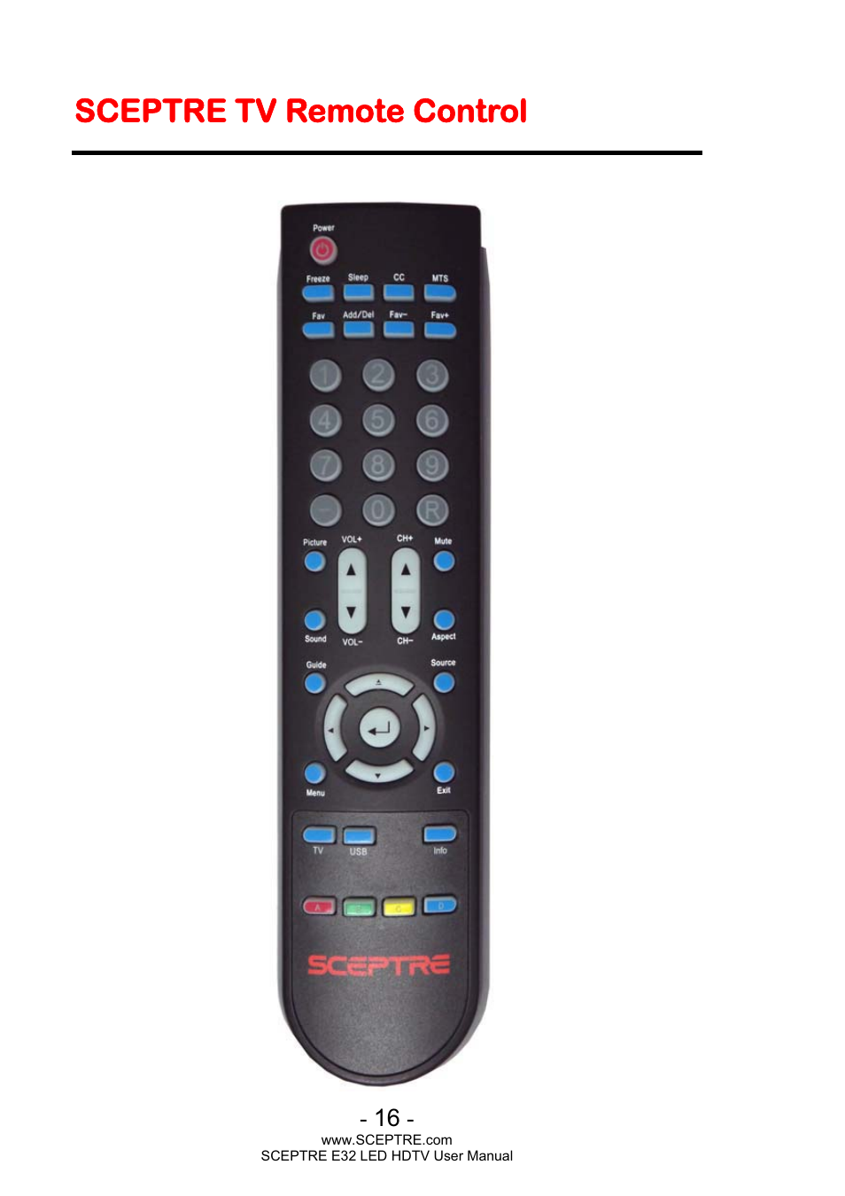 Sceptre tv remote control | Sceptre E320BV-FHDD User Manual | Page 16 / 55