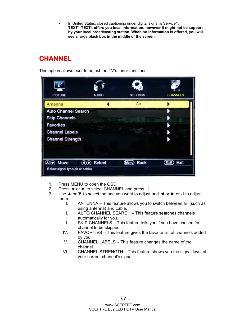 Channel | Sceptre E320BV-FHDD User Manual | Page 37 / 55