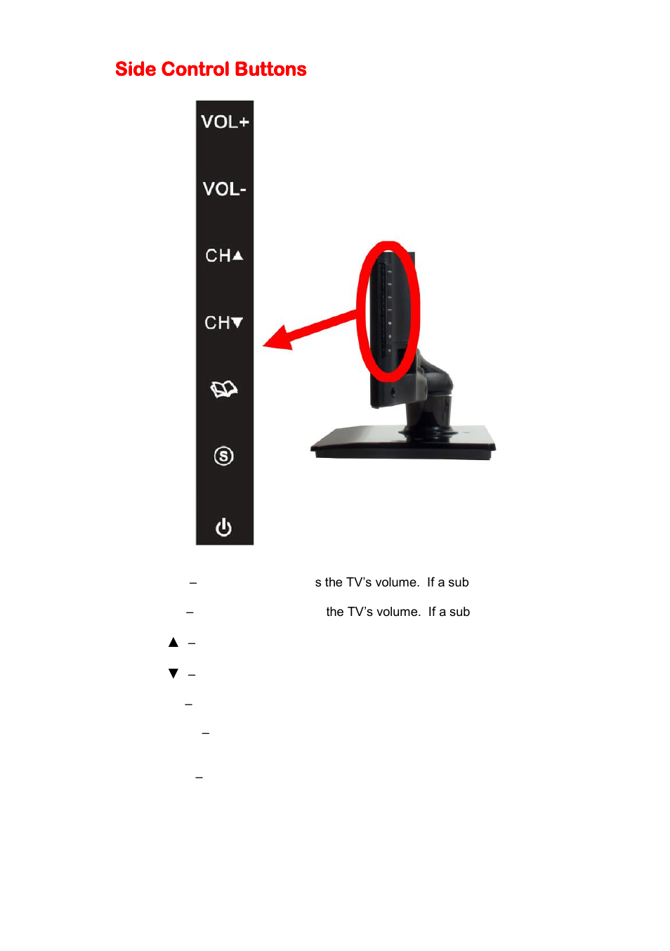 Side control buttons | Sceptre E325-E328BV User Manual | Page 11 / 54