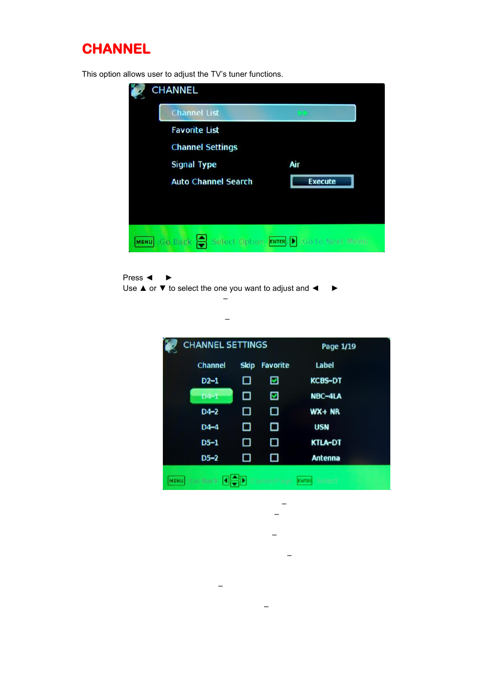 Channel | Sceptre E325-E328BV User Manual | Page 31 / 54