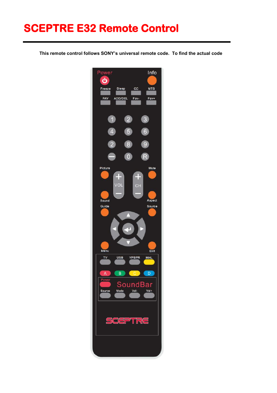 Sceptre e32 remote control | Sceptre E328BV-HDC User Manual | Page 14 / 52