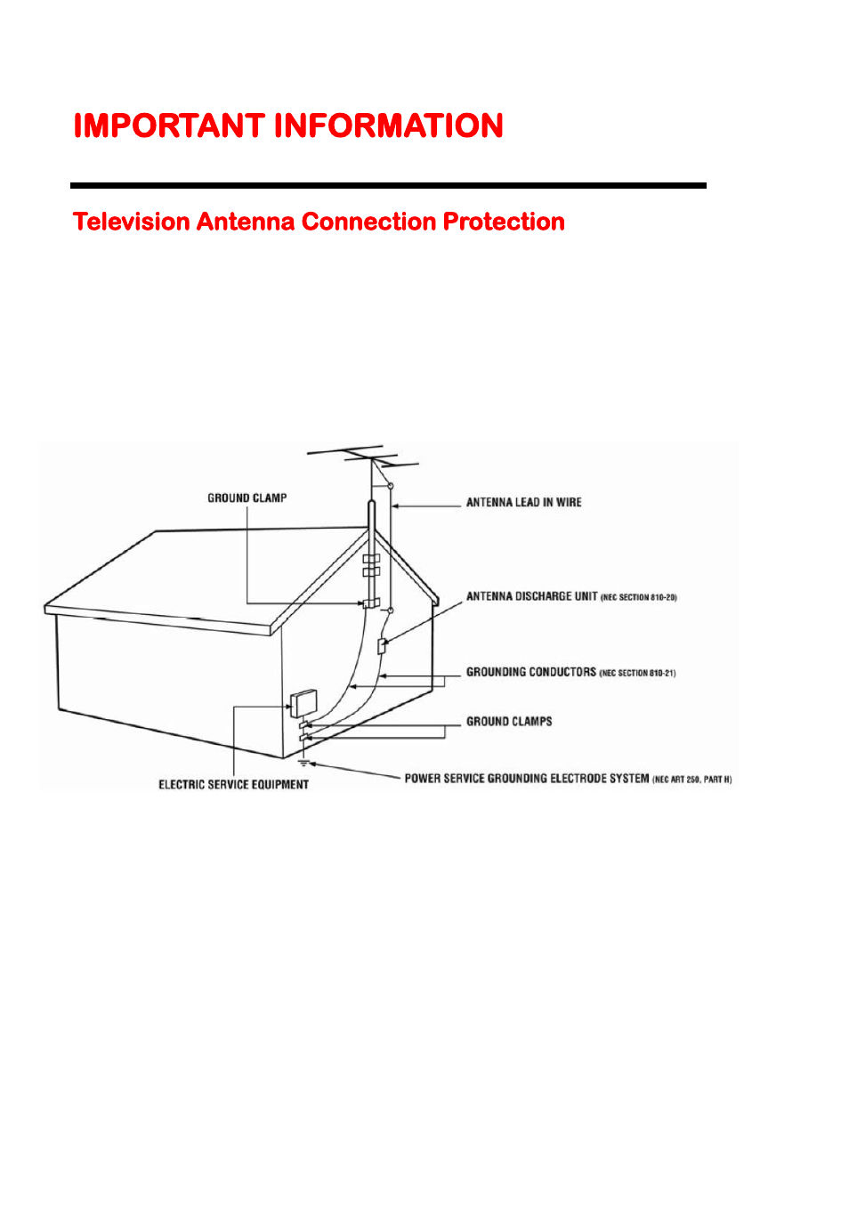 Important information, Television antenna connection protection | Sceptre E328BV-HDC User Manual | Page 6 / 52