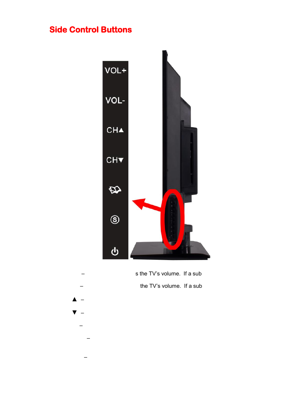 Side control buttons | Sceptre E328BD-HDC User Manual | Page 11 / 59