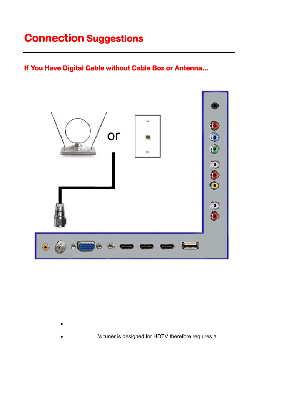 Connection suggestions, Connection, Suggestions | Sceptre E328BD-HDC User Manual | Page 18 / 59