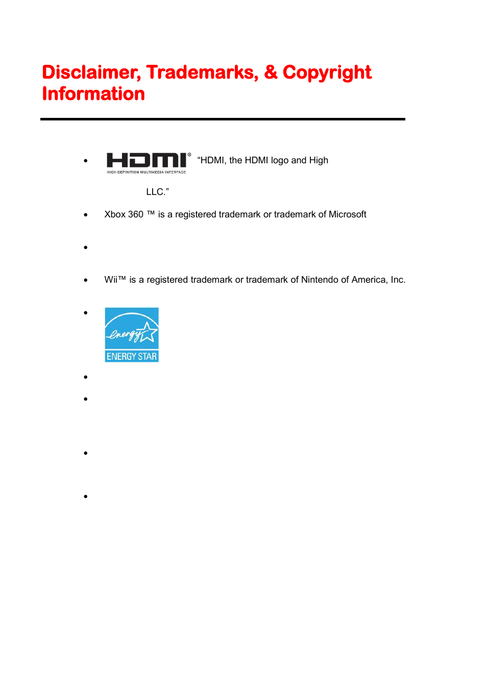 Disclaimer, trademarks, & copyright information | Sceptre E328BD-HDC User Manual | Page 58 / 59