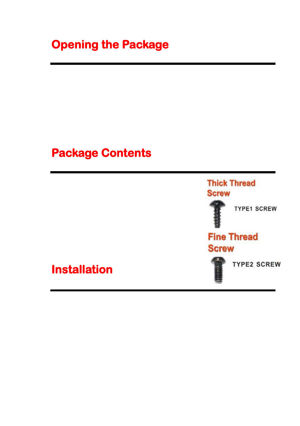 Opening the package, Package contents, Installation | Sceptre E328BD-HDC User Manual | Page 7 / 59