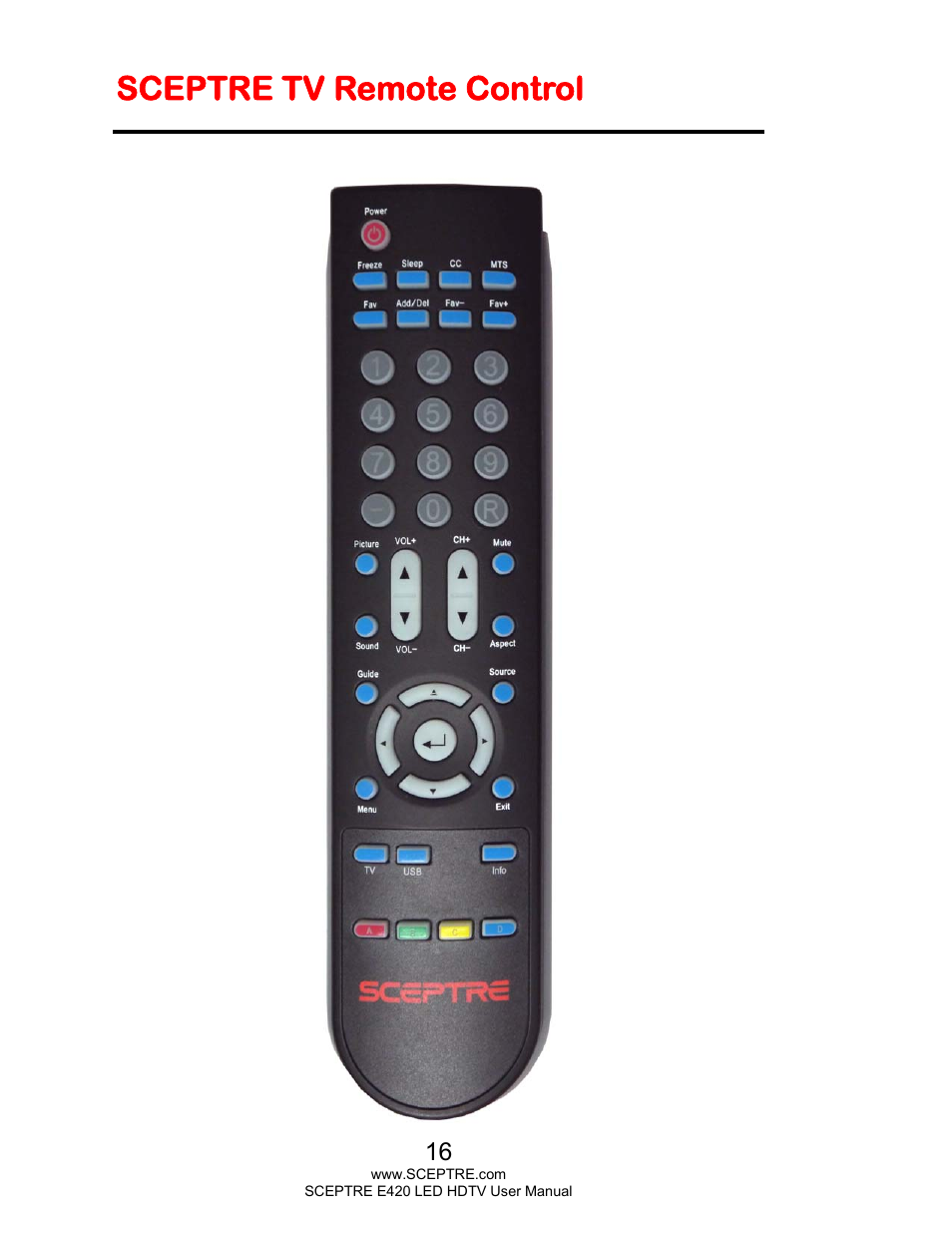 Sceptre tv remote control | Sceptre E425BV-FHDD User Manual | Page 16 / 56