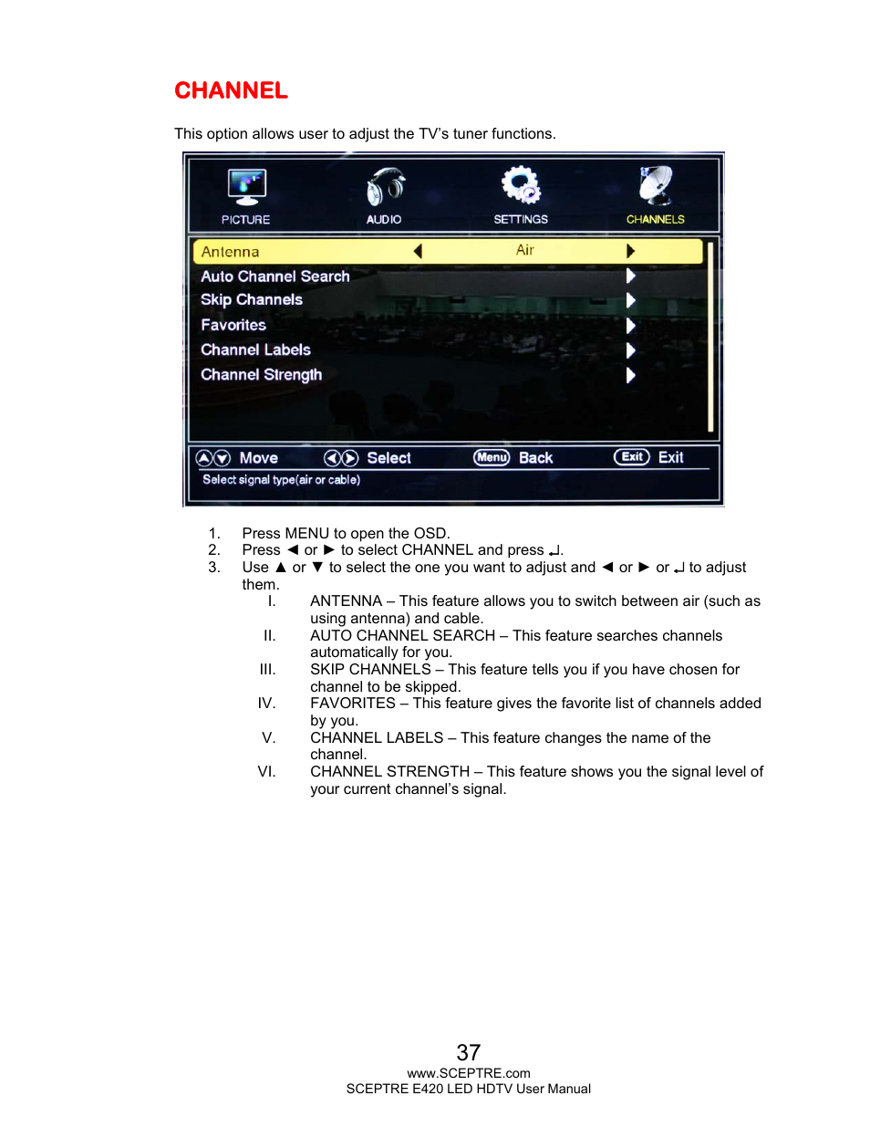 Channel | Sceptre E425BV-FHDD User Manual | Page 37 / 56