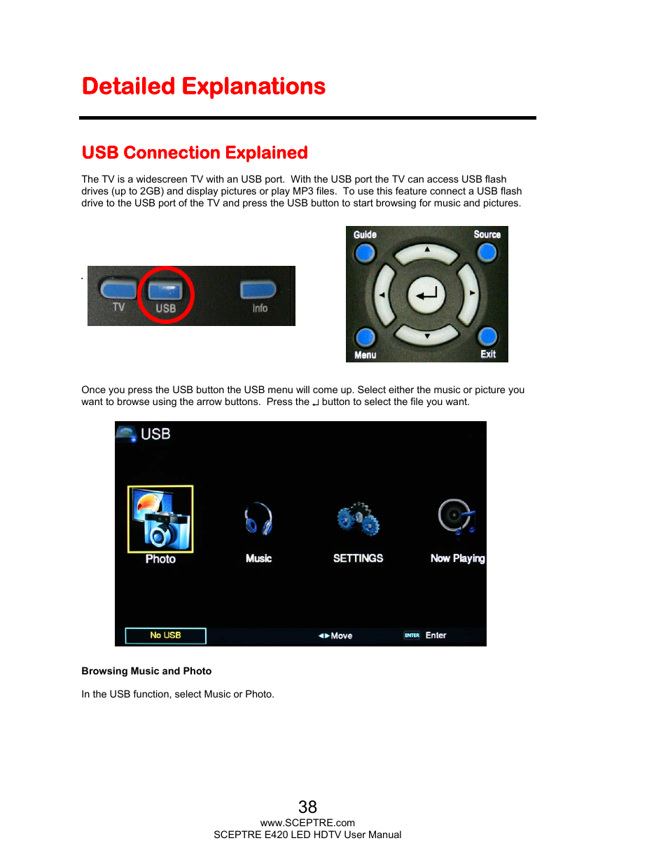 Detailed explanations, Usb connection explained | Sceptre E425BV-FHDD User Manual | Page 38 / 56