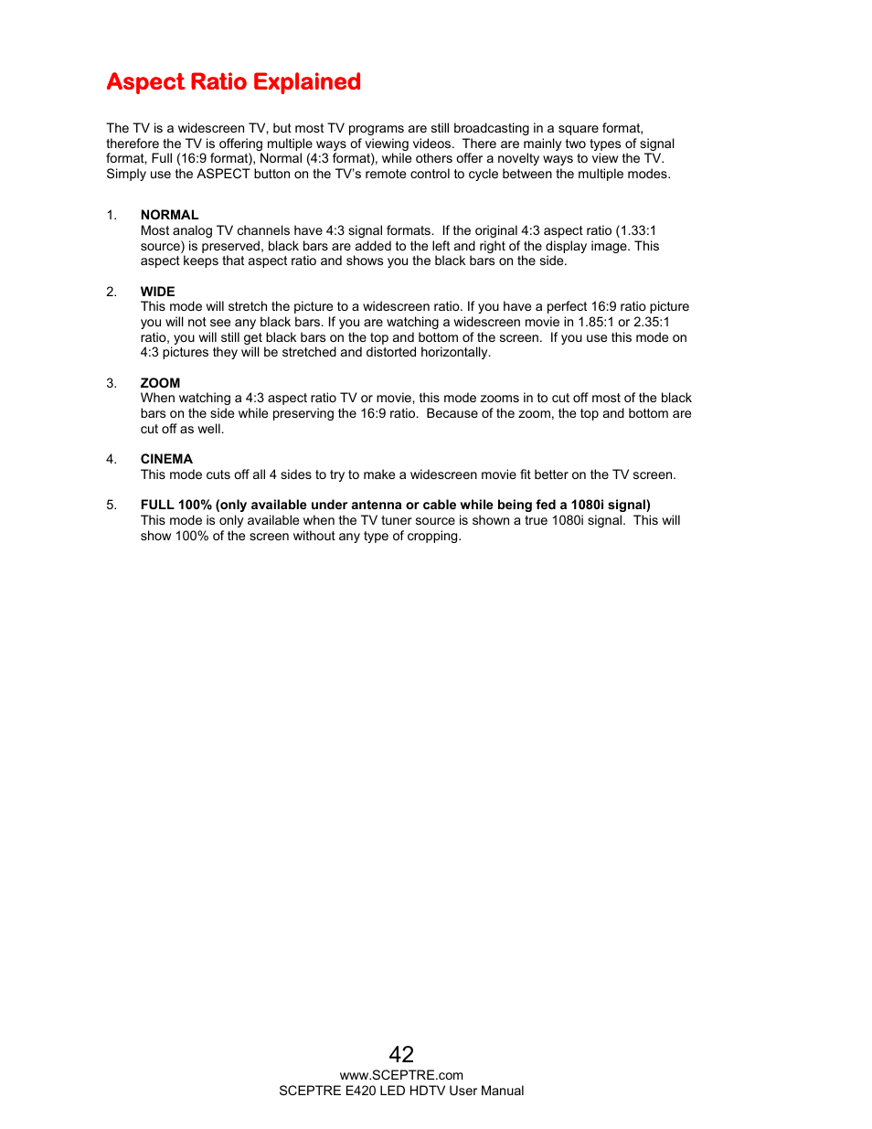 Aspect ratio explained | Sceptre E425BV-FHDD User Manual | Page 42 / 56