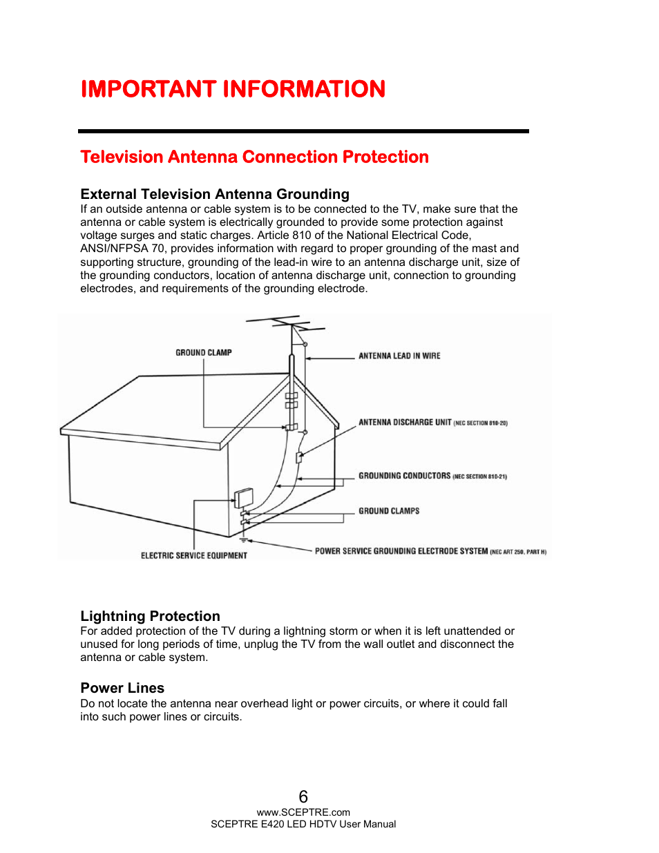 Important information | Sceptre E425BV-FHDD User Manual | Page 6 / 56