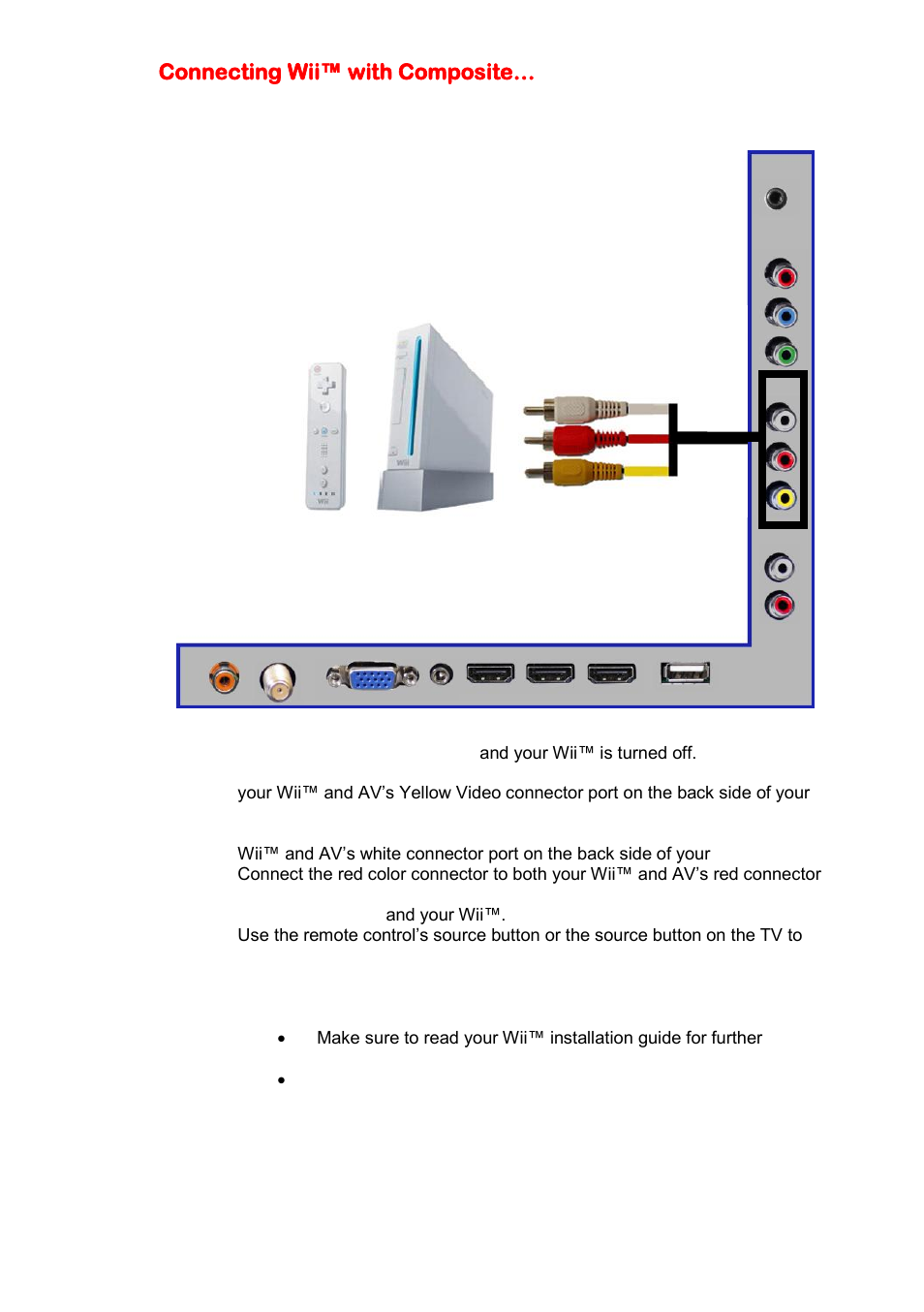 Connecting wii™ with composite | Sceptre E478BV-FMDU User Manual | Page 19 / 55