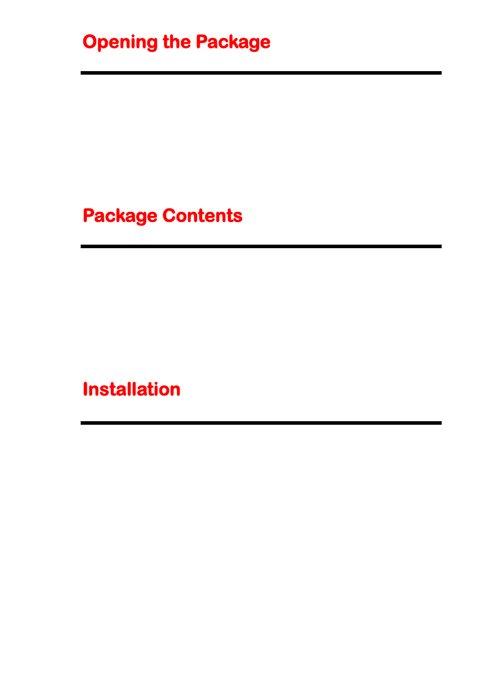 Opening the package, Package contents, Installation | Sceptre E478BV-FMDU User Manual | Page 7 / 55