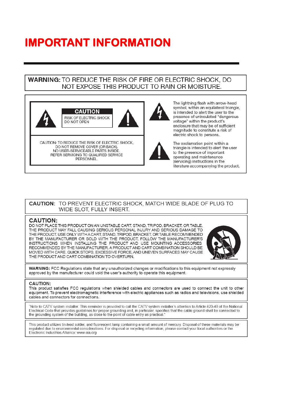 Important information | Sceptre X405BV-FHDR User Manual | Page 2 / 54