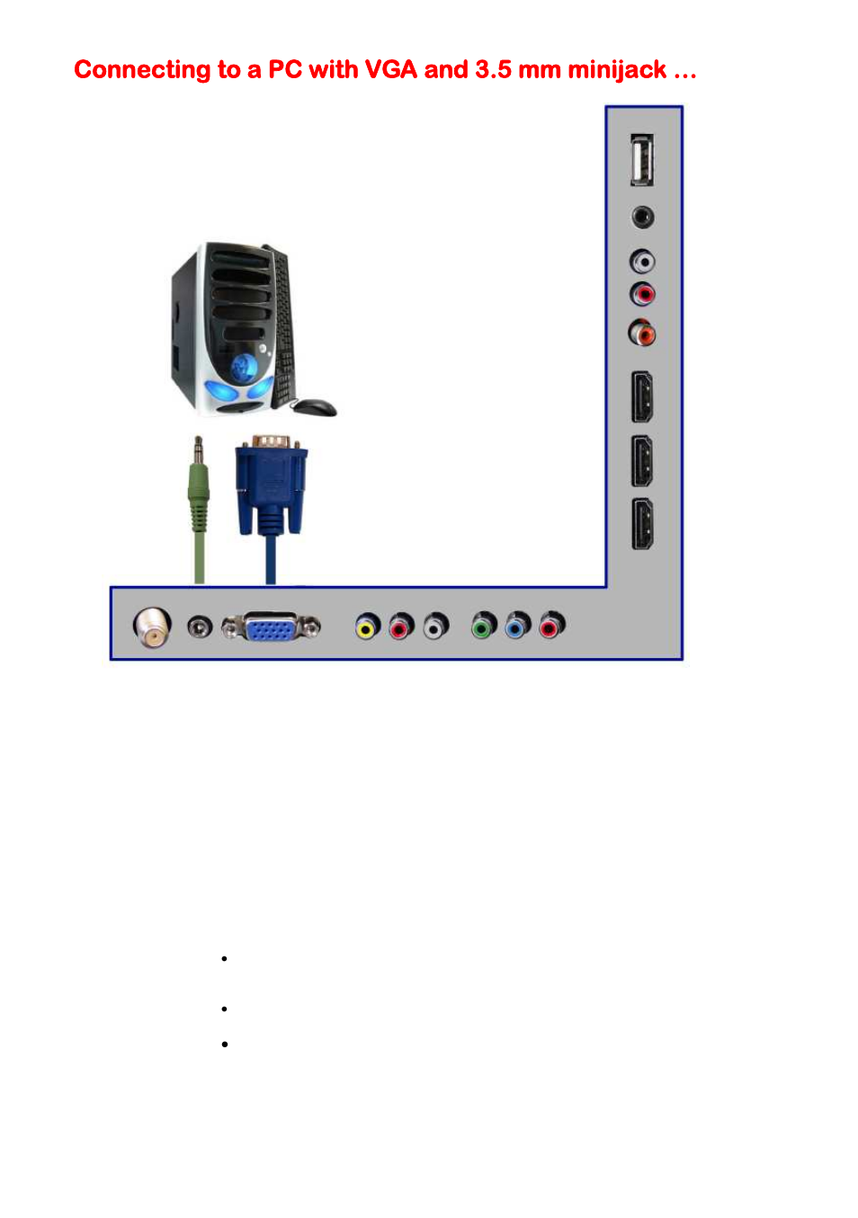 Connecting to a pc with vga and 3.5 mm minijack | Sceptre X405BV-FHDR User Manual | Page 22 / 54