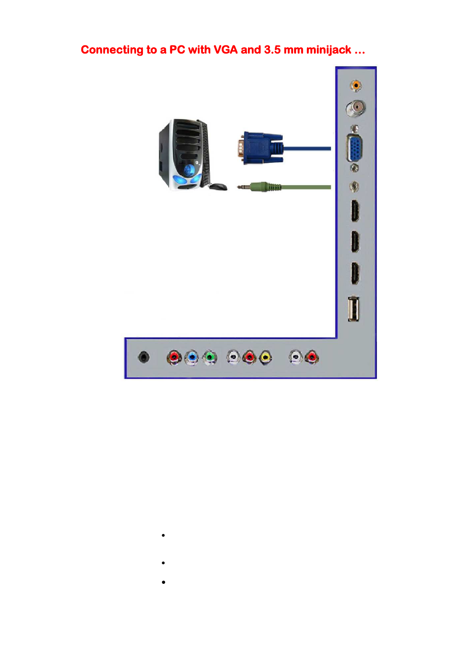 Connecting to a pc with vga and 3.5 mm minijack | Sceptre X505BV-FMDR User Manual | Page 21 / 58