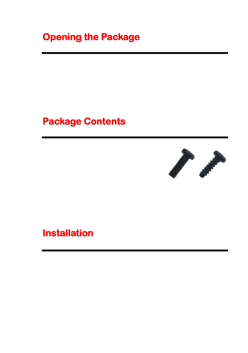 Opening the package, Package contents, Installation | Sceptre X505BV-FMDR User Manual | Page 7 / 58