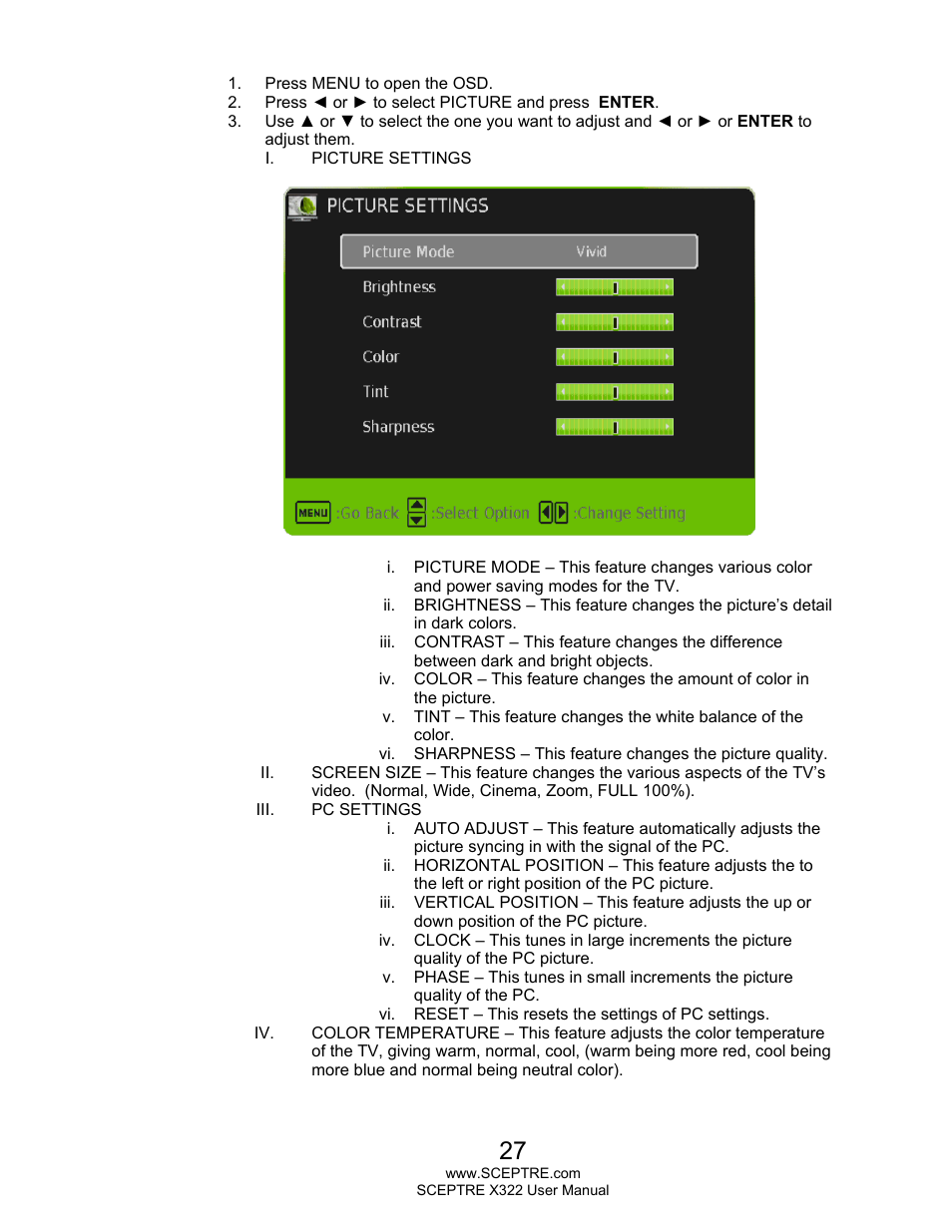 Sceptre X322UV-HDR User Manual | Page 27 / 52