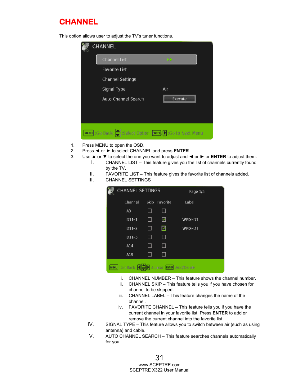 Channel | Sceptre X322UV-HDR User Manual | Page 31 / 52