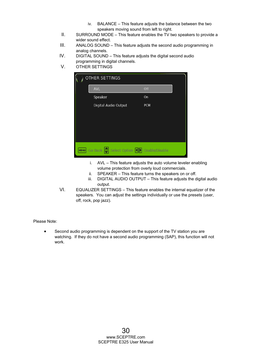 Sceptre E325LD-HDR User Manual | Page 30 / 58