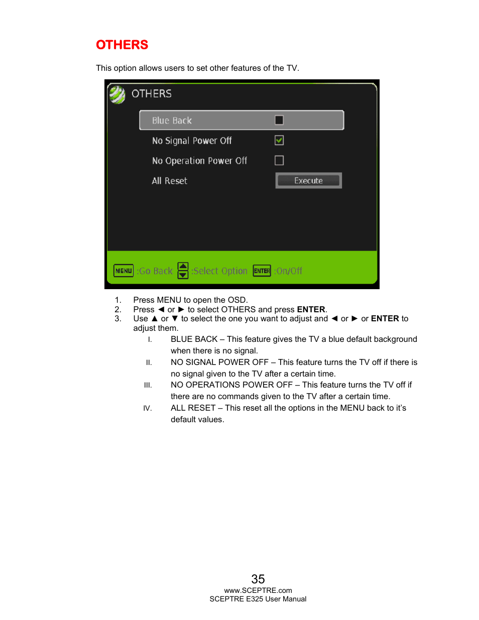 Others | Sceptre E325LD-HDR User Manual | Page 35 / 58