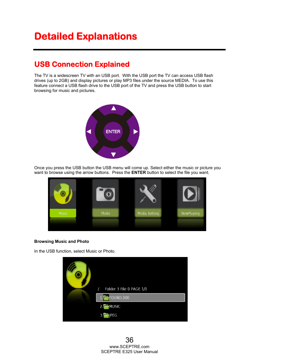 Detailed explanations, Usb connection explained | Sceptre E325LD-HDR User Manual | Page 36 / 58